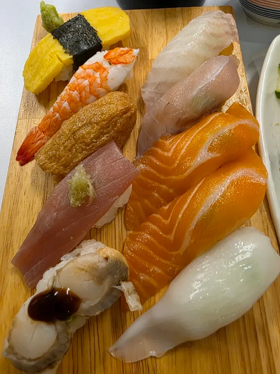 Today's Sushi 10P served on a wooden plate
