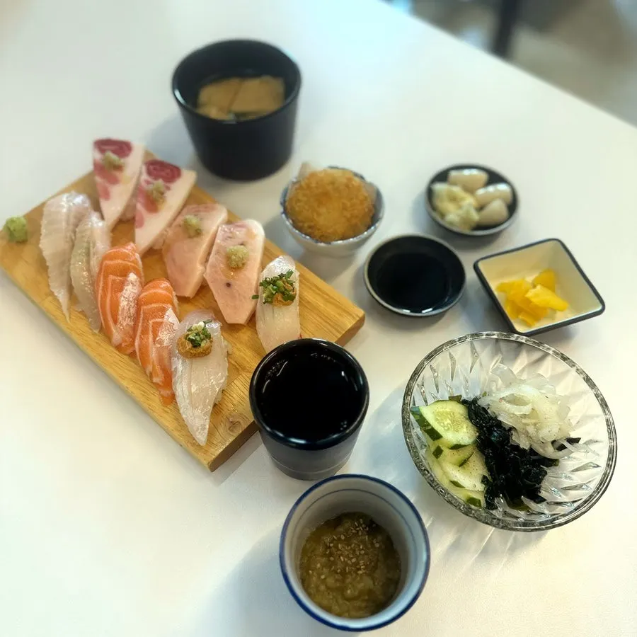 Sign for the new fatty belly sushi platter 10p