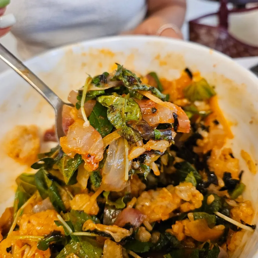Close-up of the special sashimi bowl piled with cubed sashimi