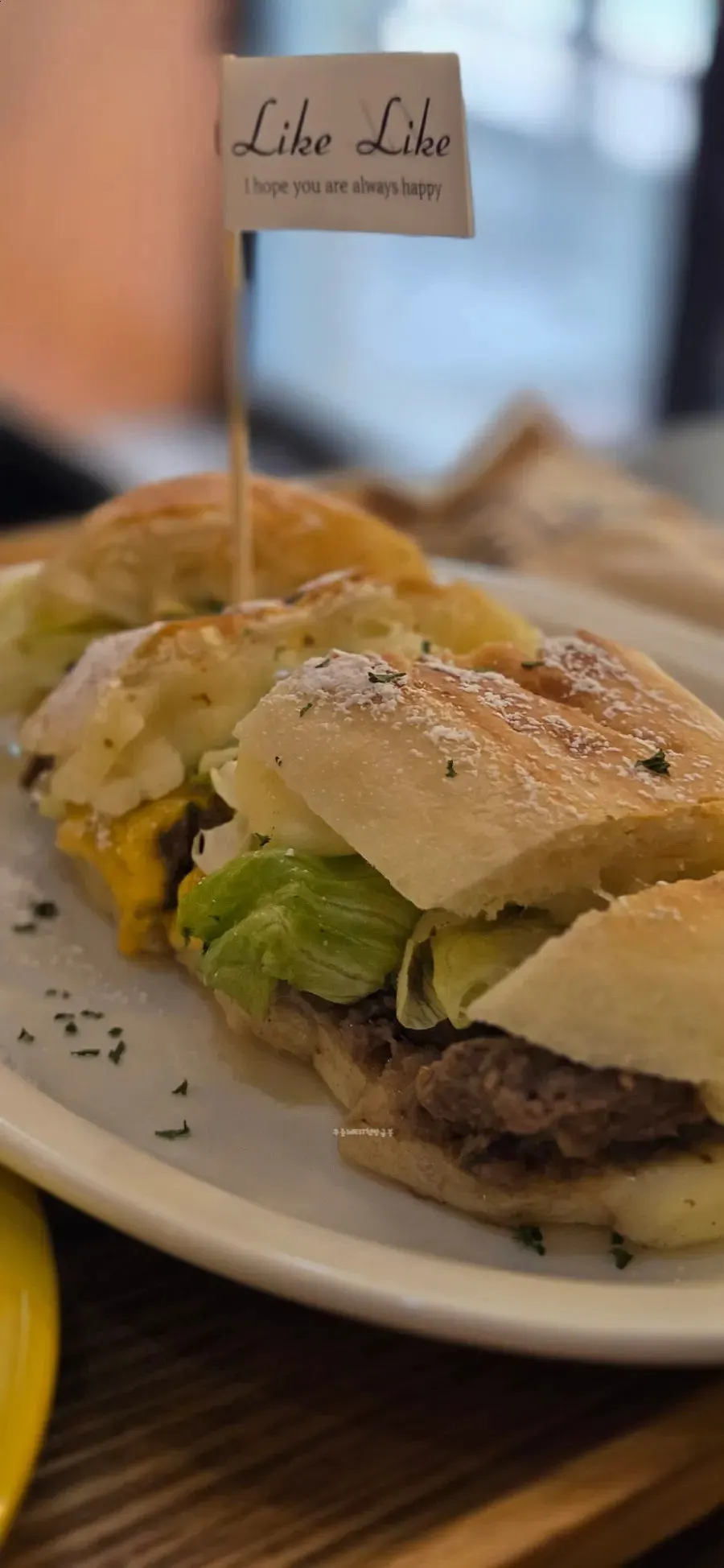 Plate with the beef double cheese panini