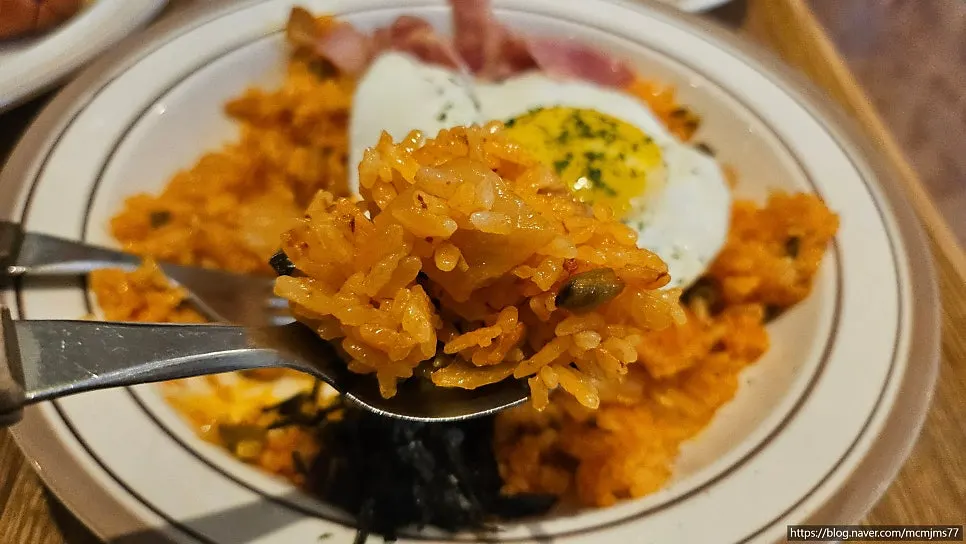 Close-up of kimchi bacon pilaf