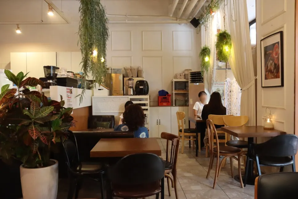 Warm-toned café seating area