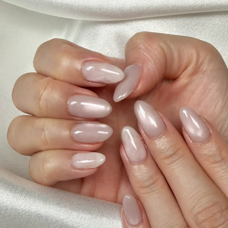 Gel nails completed with magnetic gel and marble art