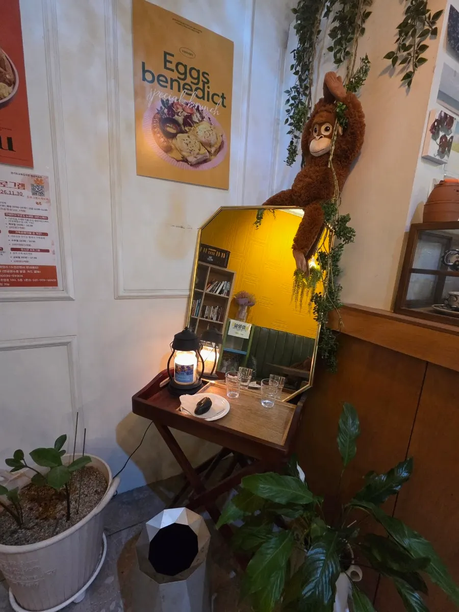 Café space with books and lap blankets