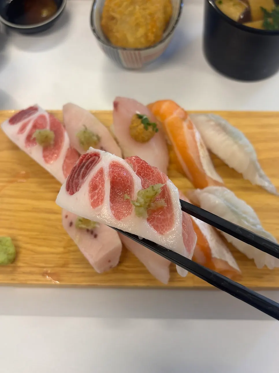 Close-up of the fatty belly assorted sushi
