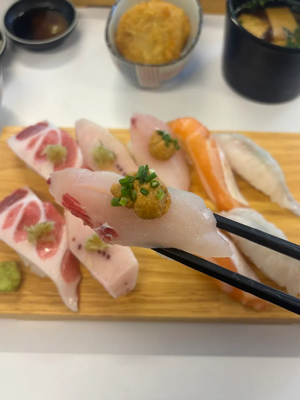 Close-up of flounder fin sushi