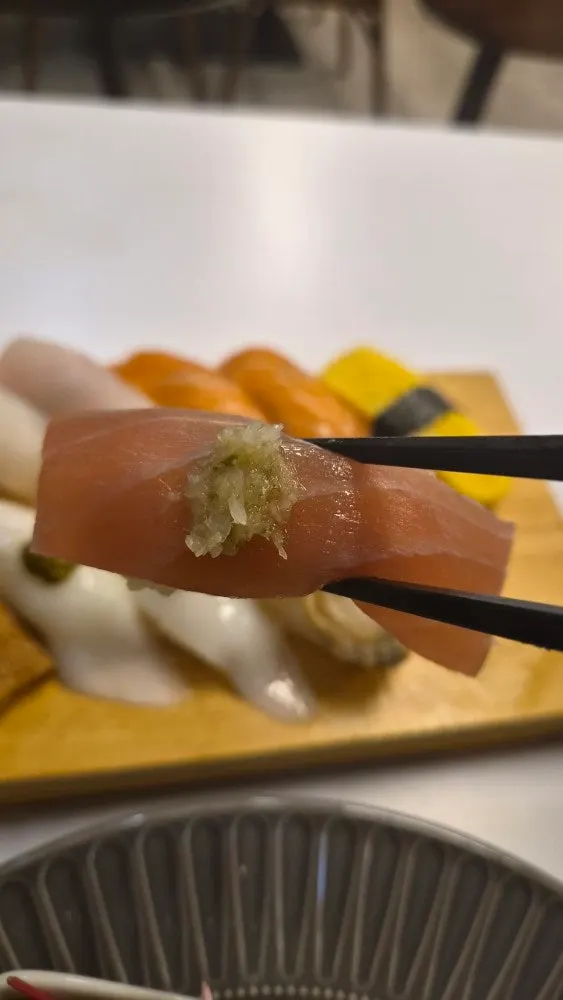 Today's sushi set on a wooden board