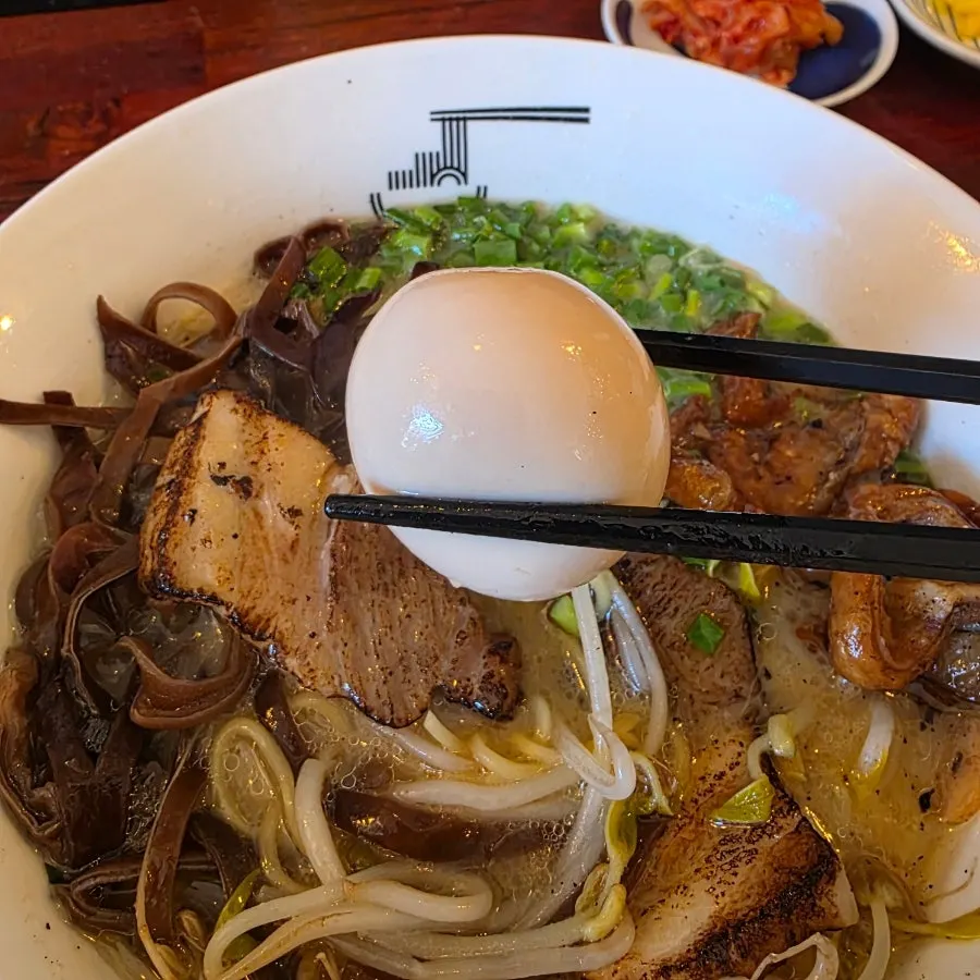 Tonkotsu ramen and tamago rice pairing at Gyedan Ramen in Ilsan