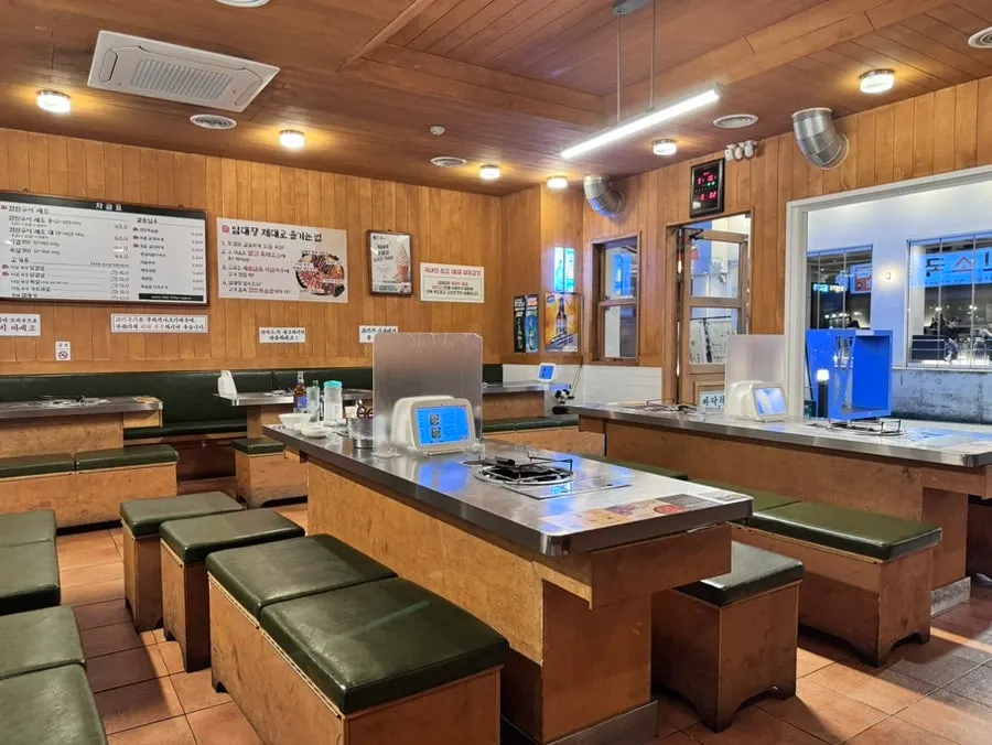 Spacious dining hall interior of the BBQ restaurant