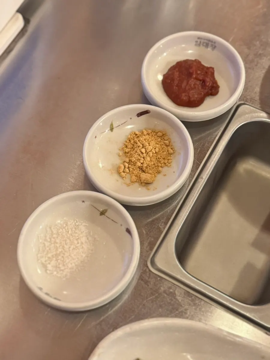 Standard side dish spread served with the meat