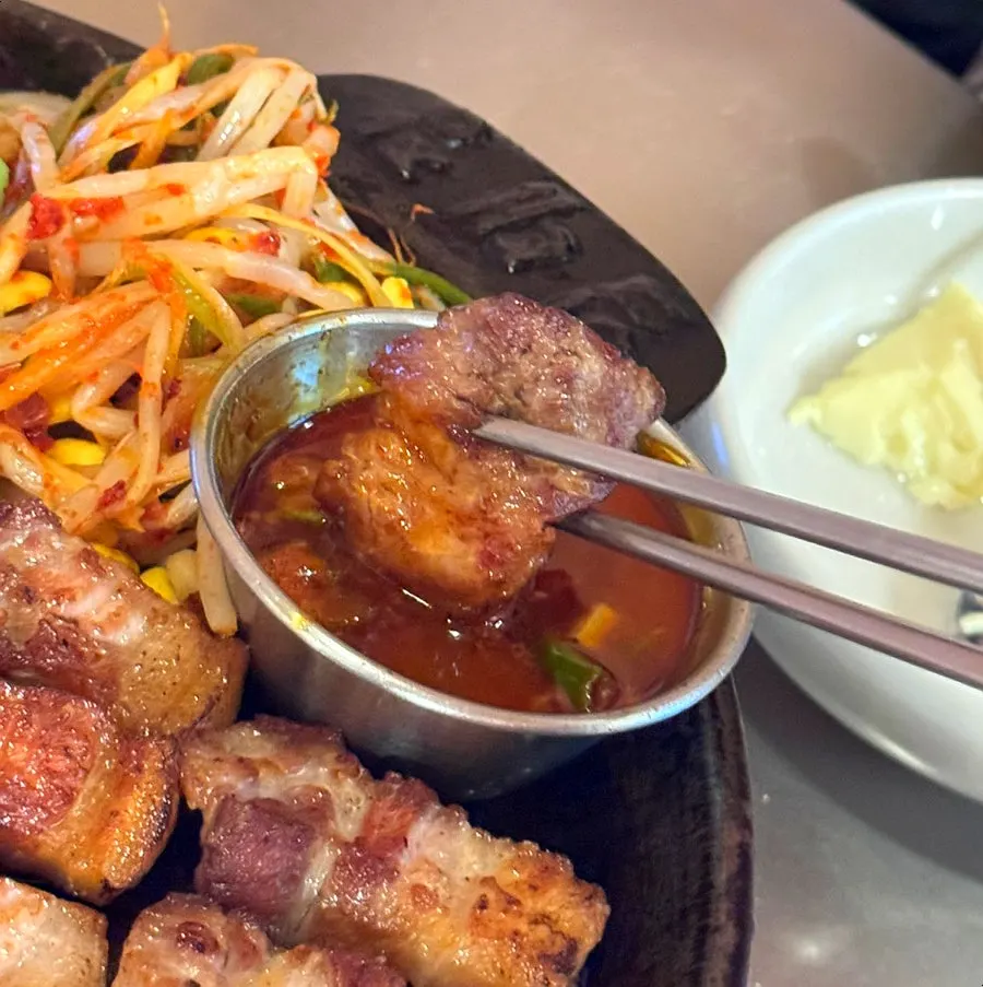 Pork neck paired with ssamjang and special sauce