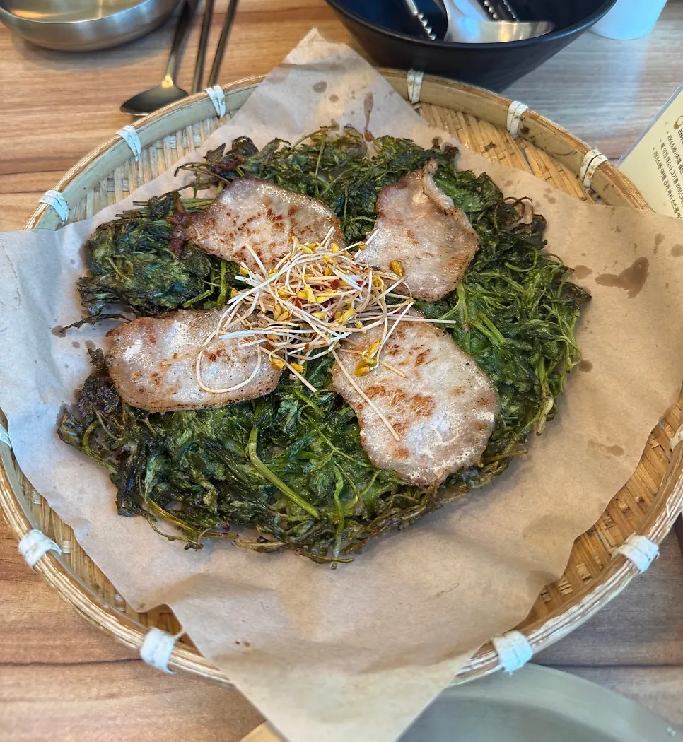 Crispy pork minari pancake ordered as a side