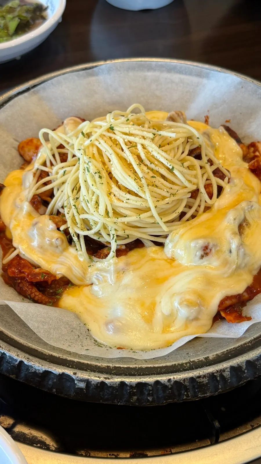 Jjuchipa, spicy webfoot octopus cheese pasta