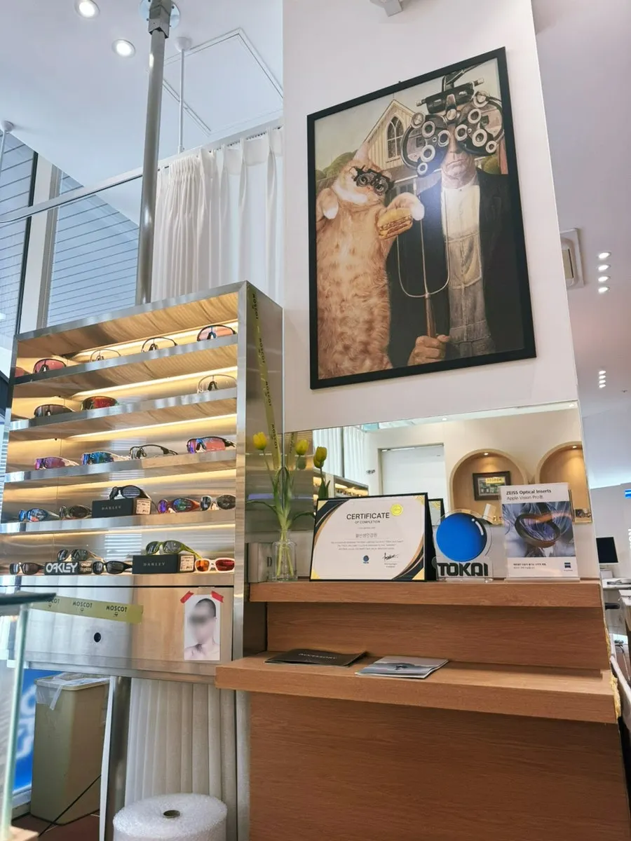 Store interior with frames on display