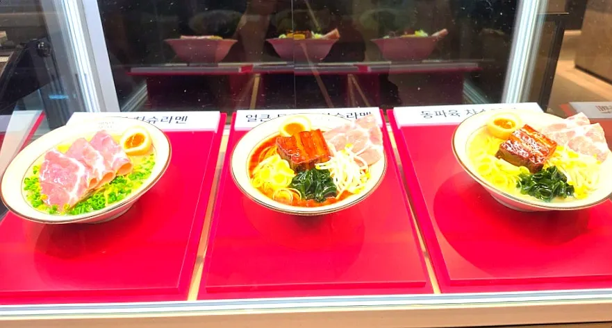 Ramen model display in front of the restaurant