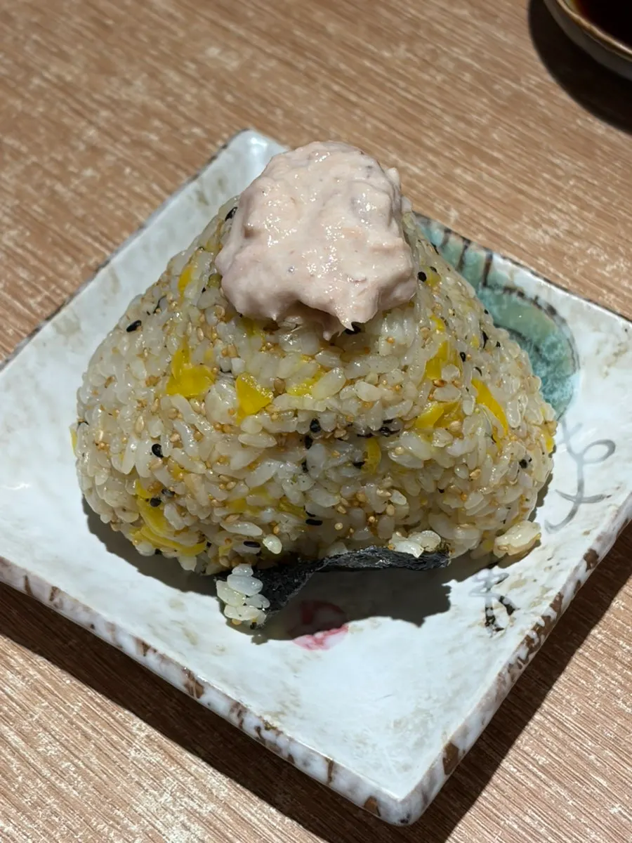 Cross-section of tuna fried tofu sushi