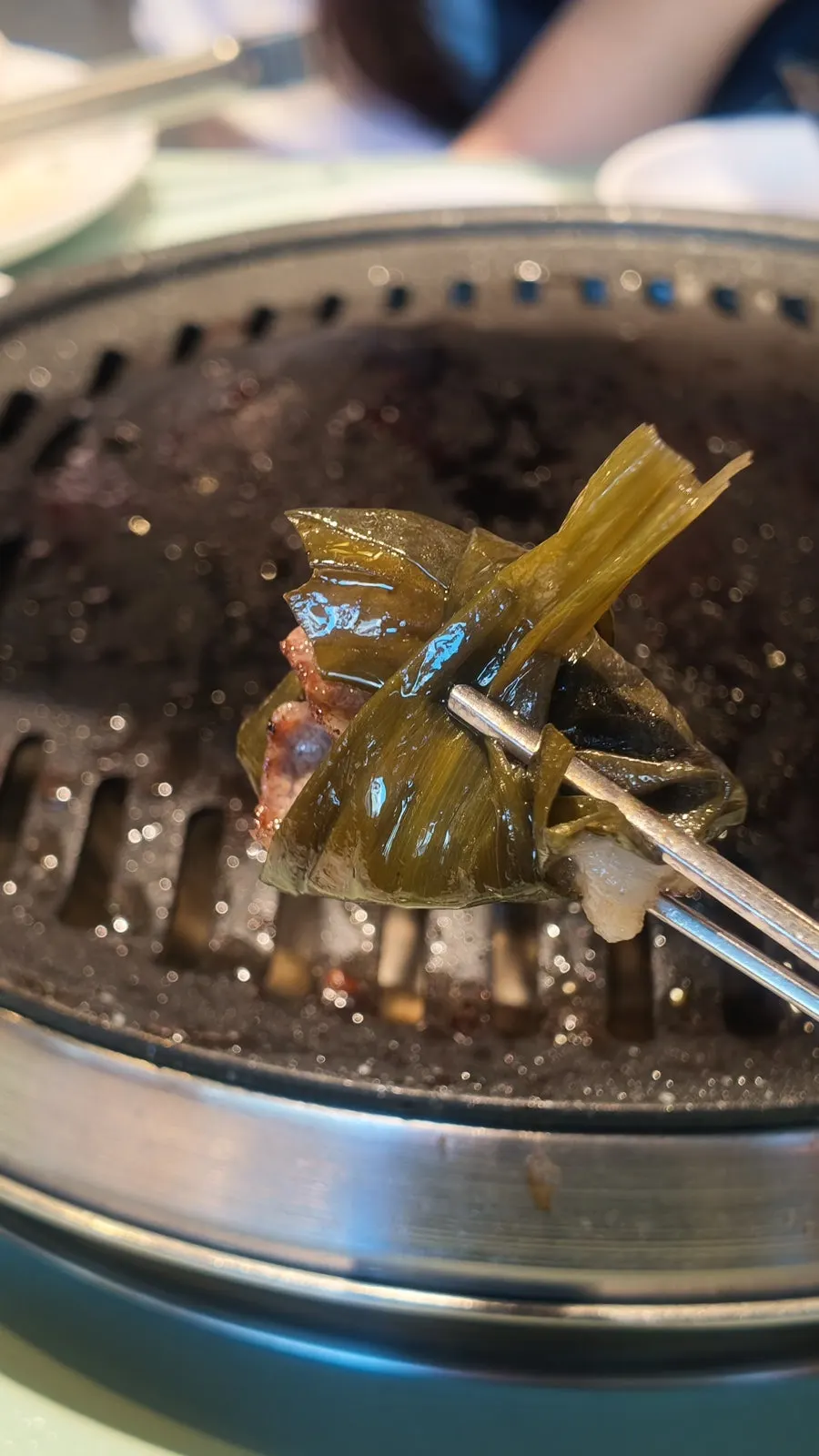 Golden-browned pieces of grilled Korean beef