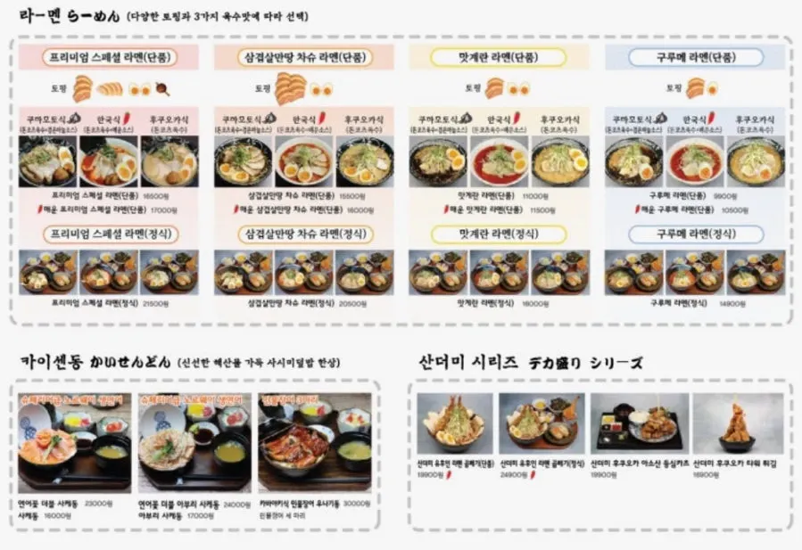 홍대구루메 메뉴 구성