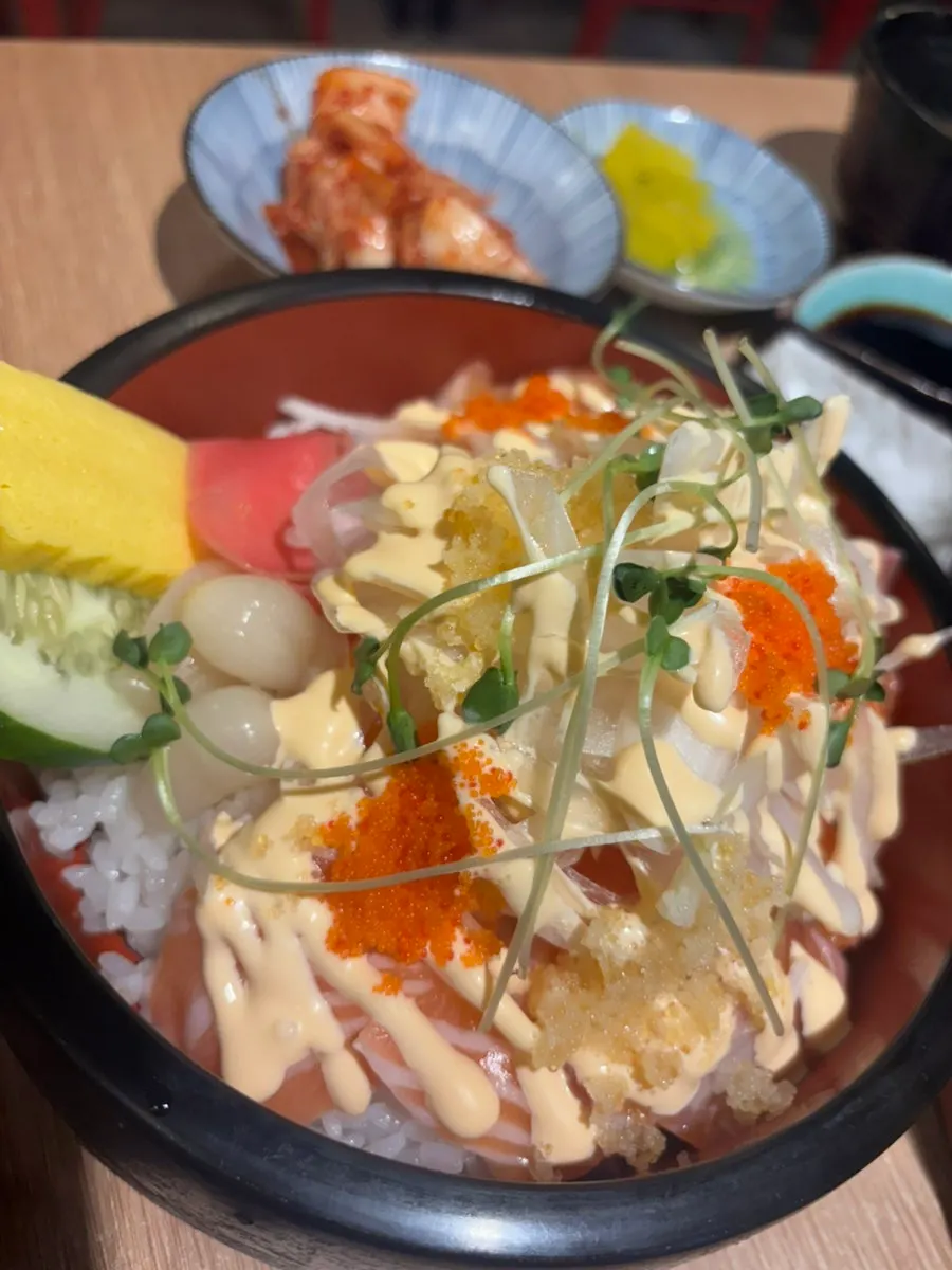 Large fried tofu rice balls served with the set meal