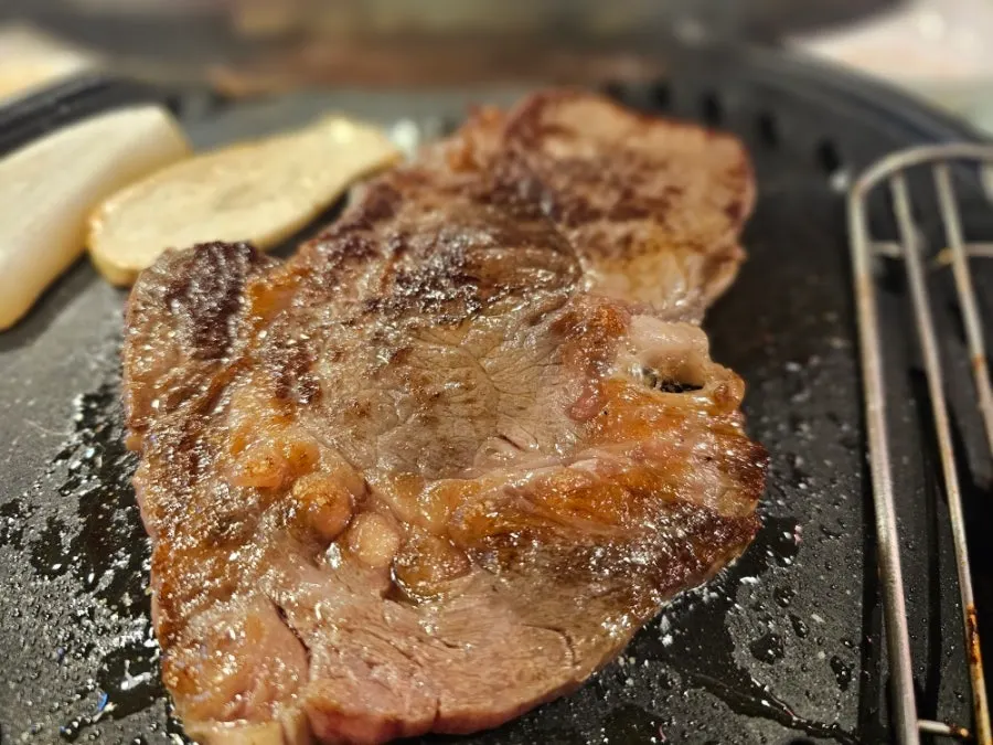 Hanwoo sirloin placed on the stone plate