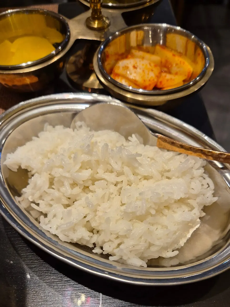 Fluffy rice served alongside the curry