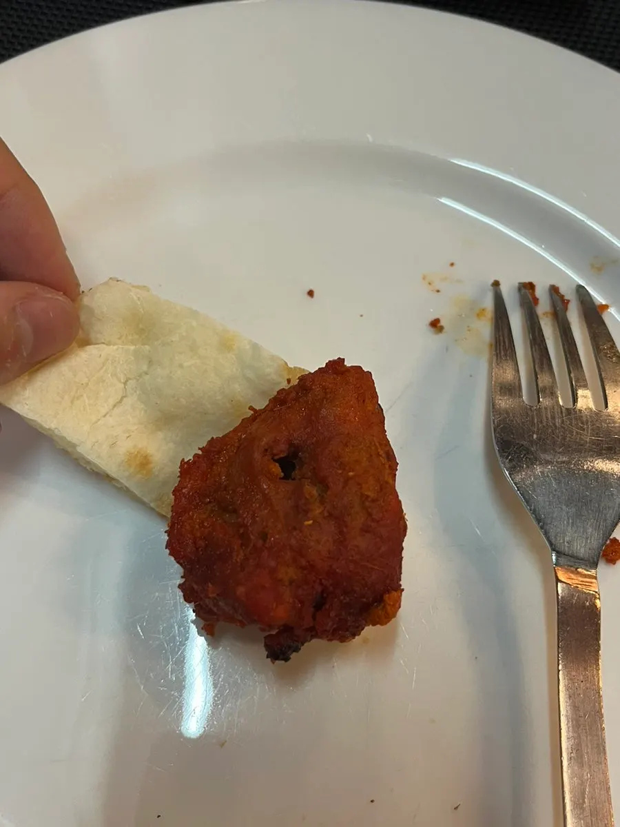 Close-up of the curry and rice combination
