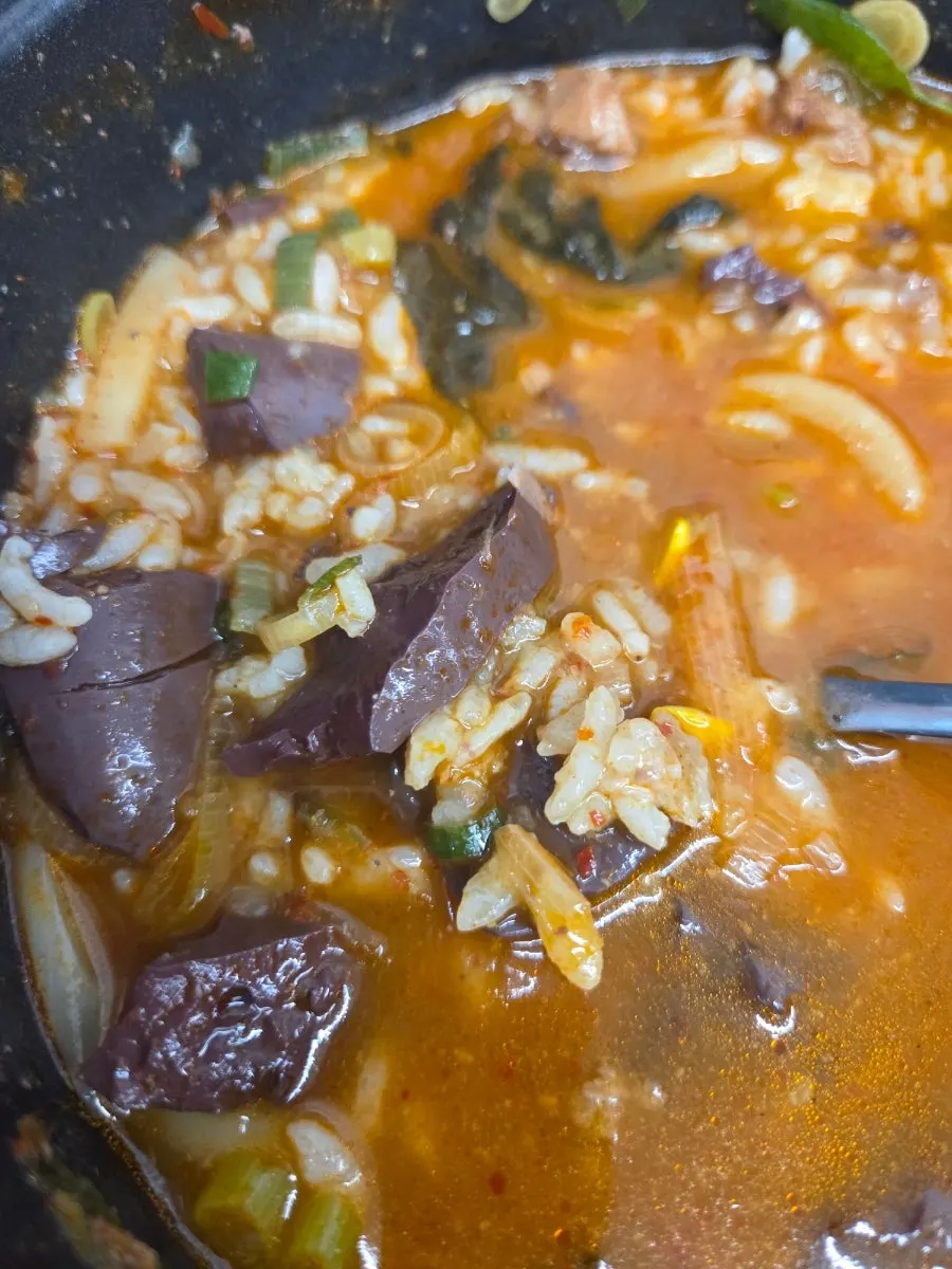 A bowl of rice served alongside the haejangguk