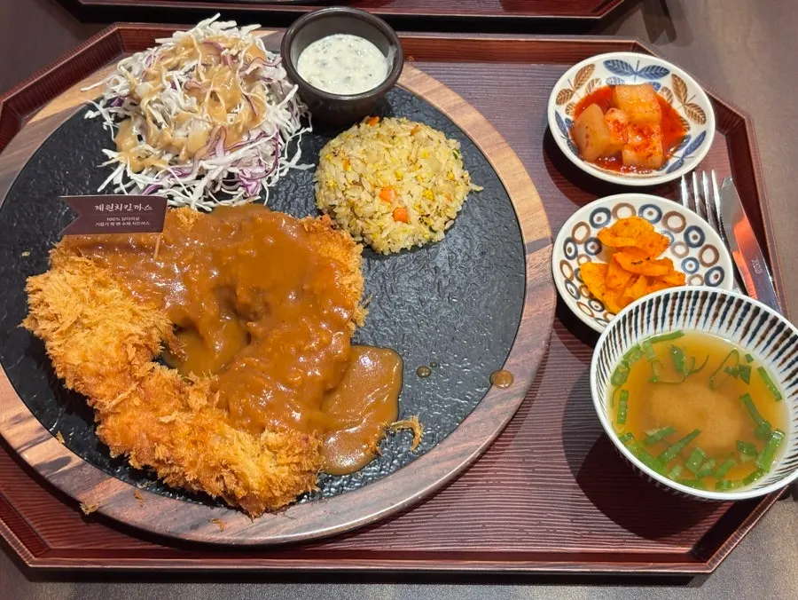 소스가 올라간 계원치킨까스 클로즈업