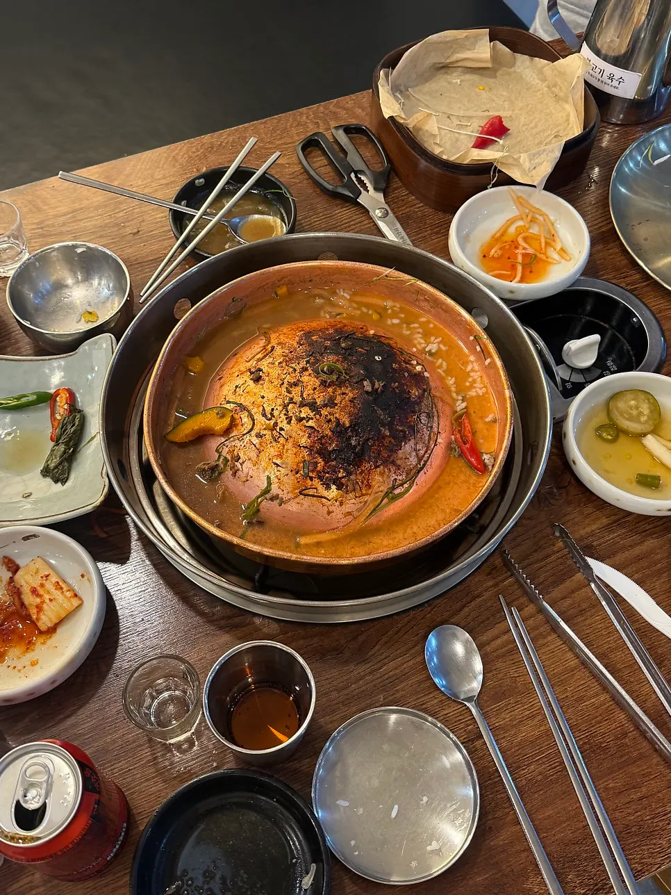 Rice mixed into rich broth