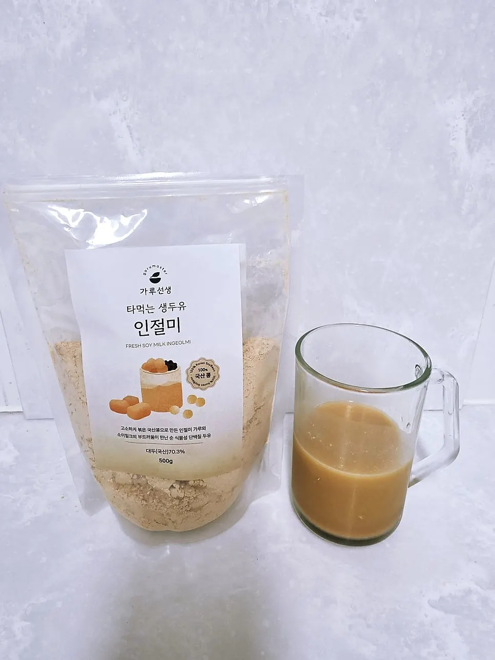 Making another cup of injeolmi soy milk at home