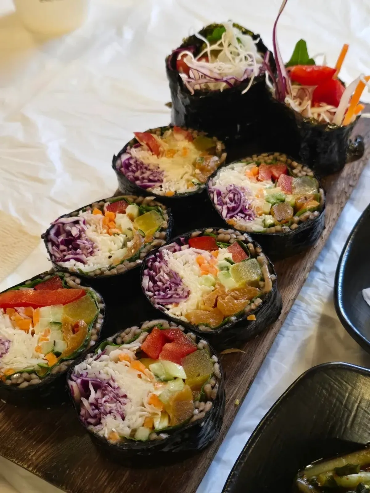 A plate of salad buckwheat gimbap