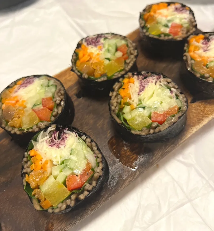 Salad buckwheat gimbap filled with buckwheat noodles and vegetables