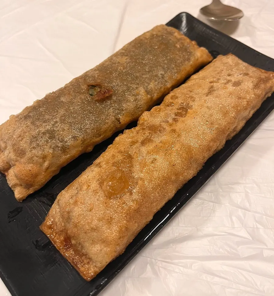 Half-and-half buckwheat crepe with kimchi and gondre