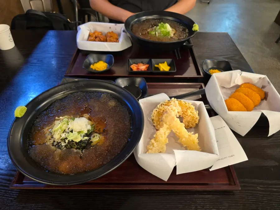 冷蕎麥麵條與清涼醬油湯頭特寫