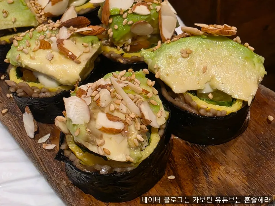 Avocado buckwheat gimbap made with buckwheat noodles
