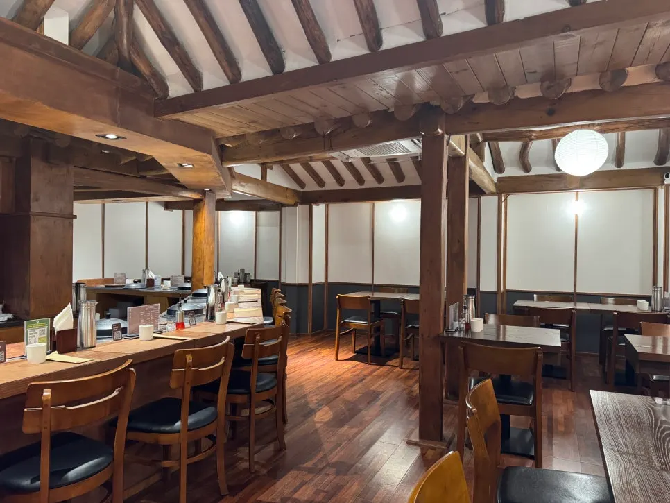 Seating and hanok interior at Wolhadong