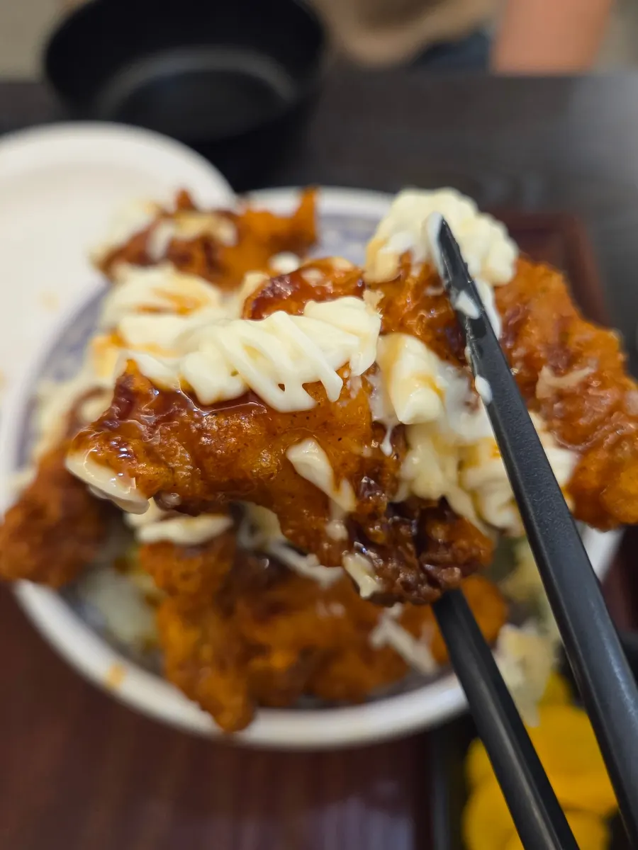 가라아게 한 조각을 집어 든 모습