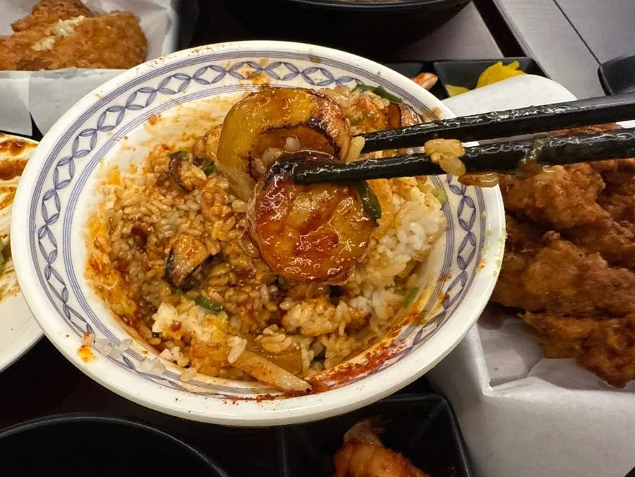 Daechang rice bowl topped with wasabi