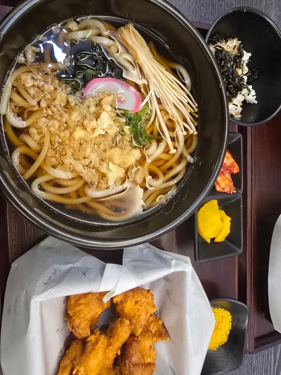 Full spread of karaage udon set at Insadong Jemyeonso