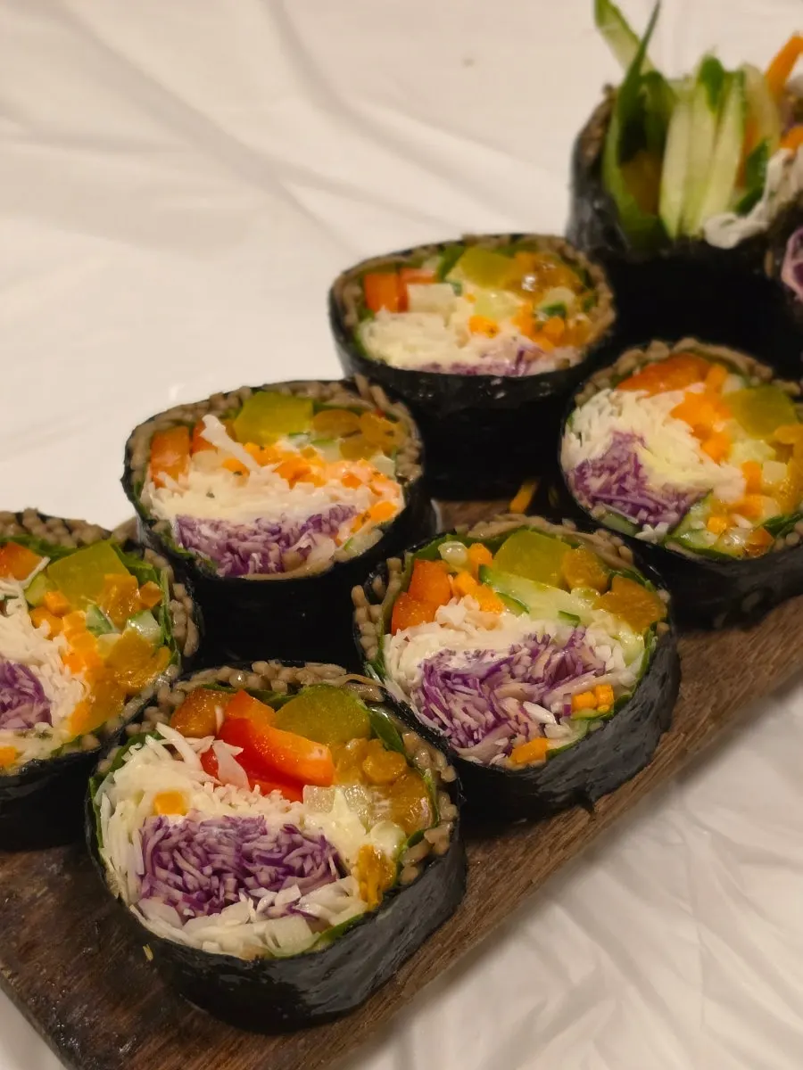 A plate of salad buckwheat gimbap