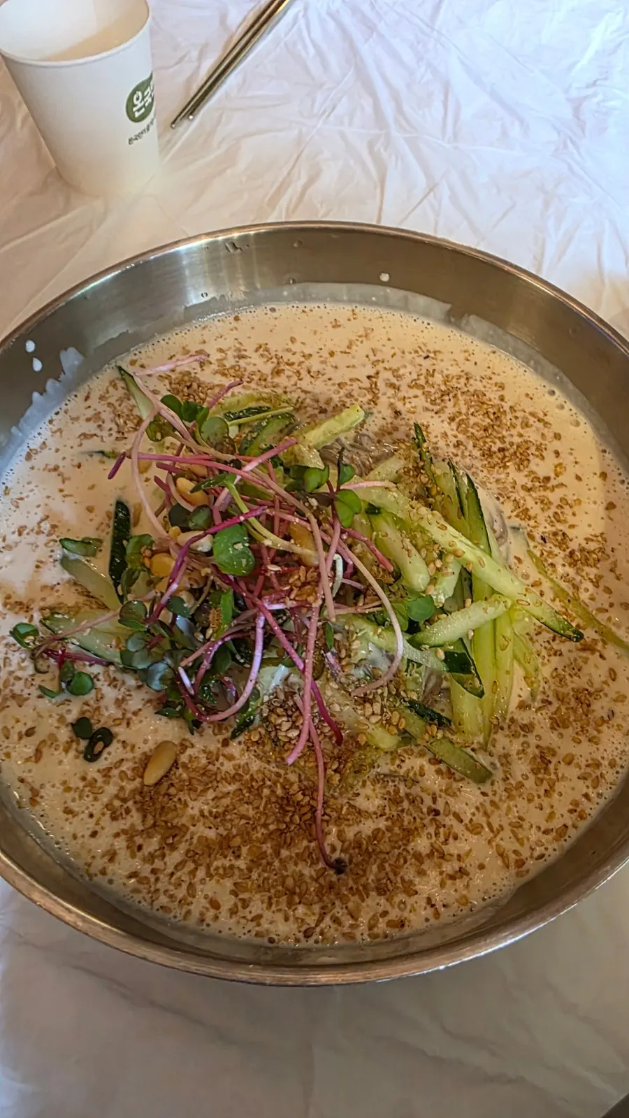 Savory Goshine pine nut soft tofu makguksu