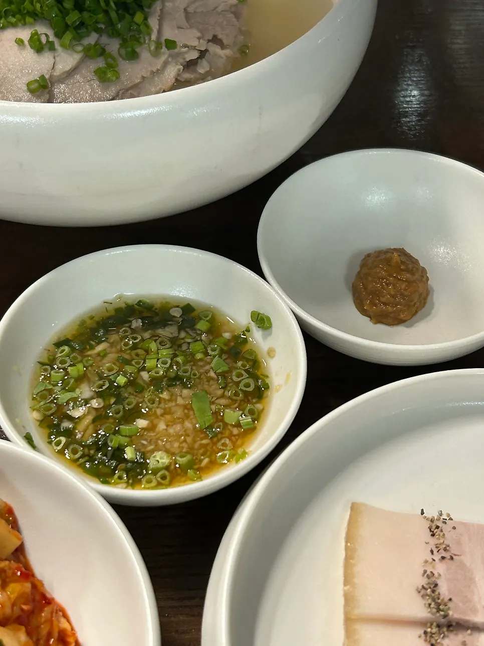 Half plate of cold jeyuk with two sauces