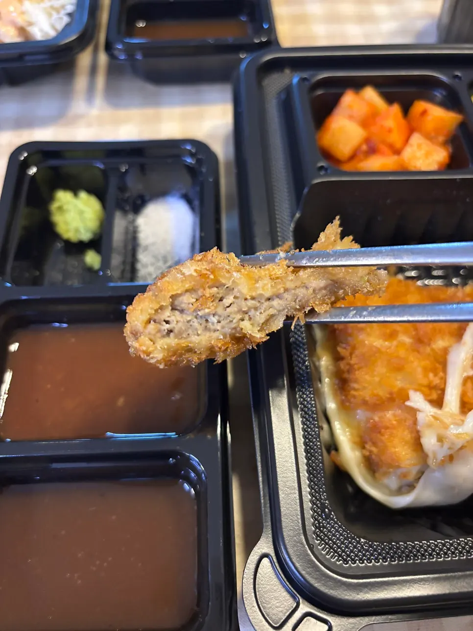 Full view of the menchi-katsu lunchbox