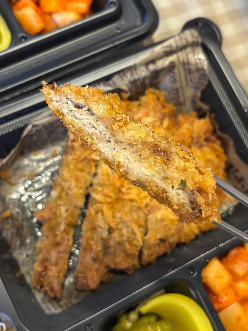 Cross-section of the crispy-outside menchi-katsu