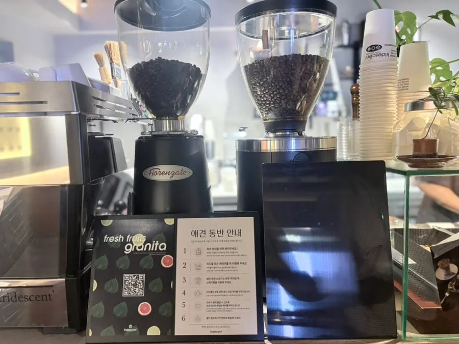 이리데센트 깻잎 스무디 잔 근접 사진