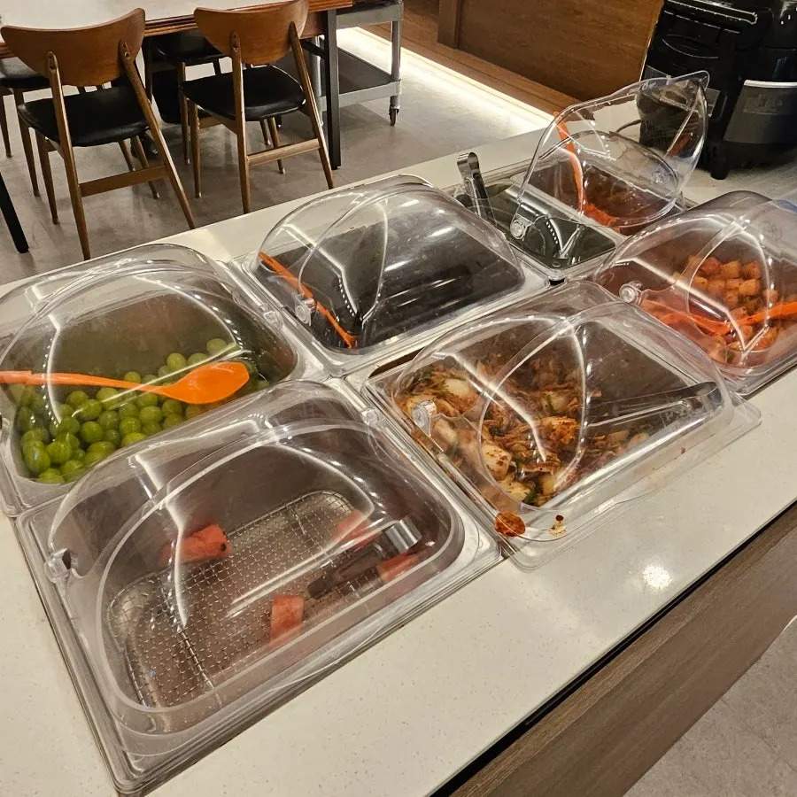 Self-serve bar for side dishes and noodle add-ins
