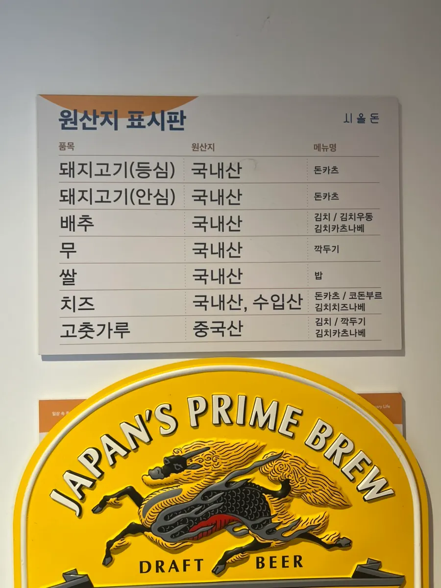 매장 내 원산지 표지판