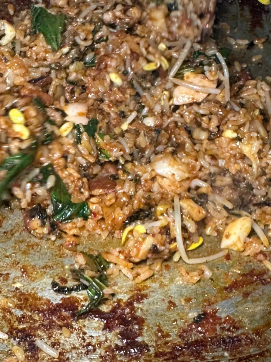 Fried rice with leftover jjukkumi and pork belly mixed in