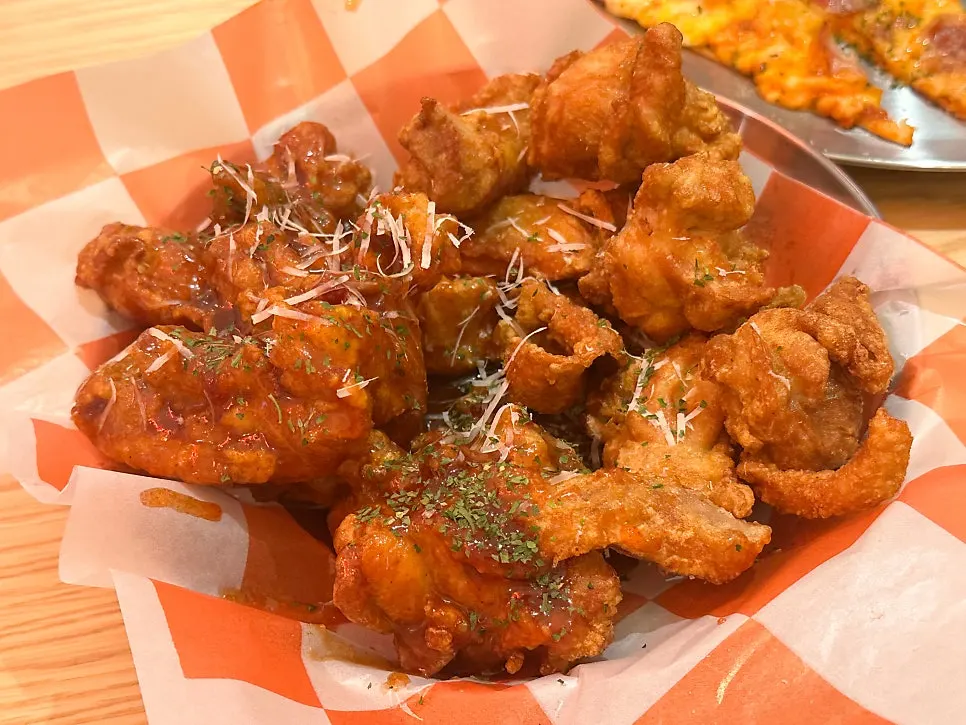 Freshly fried boneless half-and-half chicken