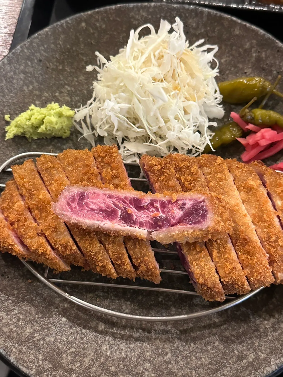 Gyukatsu set tray fully laid out at Hurato Sikdang